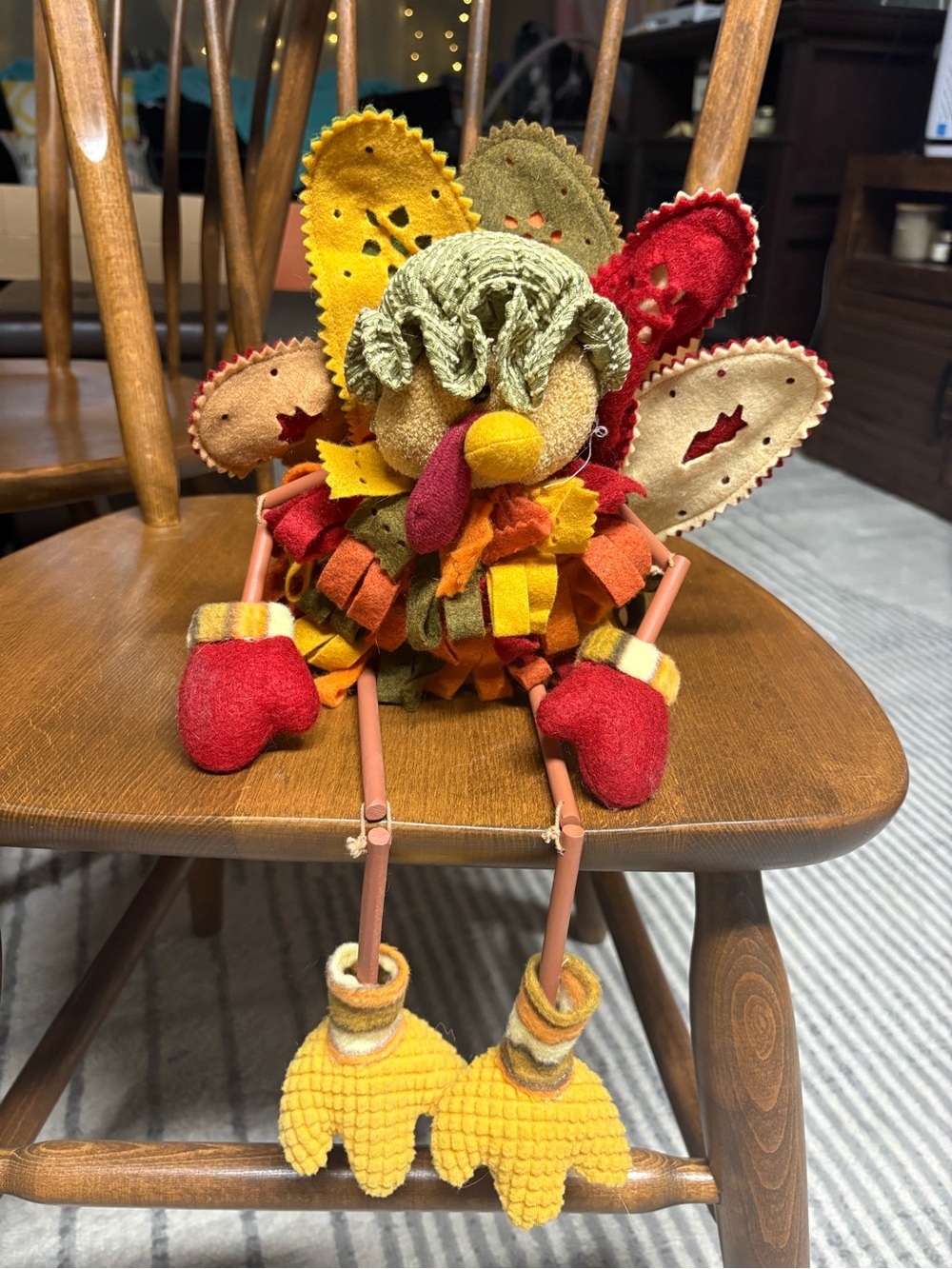 Handcrafted Fall Plush Turkey Decorative Accent - Multicolor